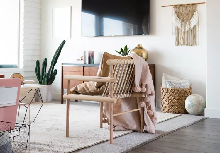 Upcycled vintage furniture in boho bedroom