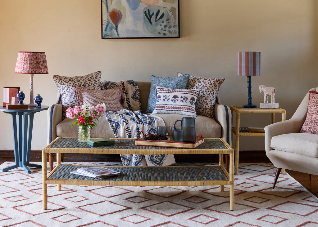 Rattan chair and bamboo decor in boho styled room